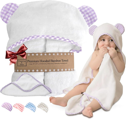 Luxurious Purple Hooded Towel Set for Girls - Super Soft Bamboo Baby Towels with Washcloth - Ideal for Sensitive Skin