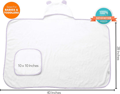 Luxurious Purple Hooded Towel Set for Girls - Super Soft Bamboo Baby Towels with Washcloth - Ideal for Sensitive Skin