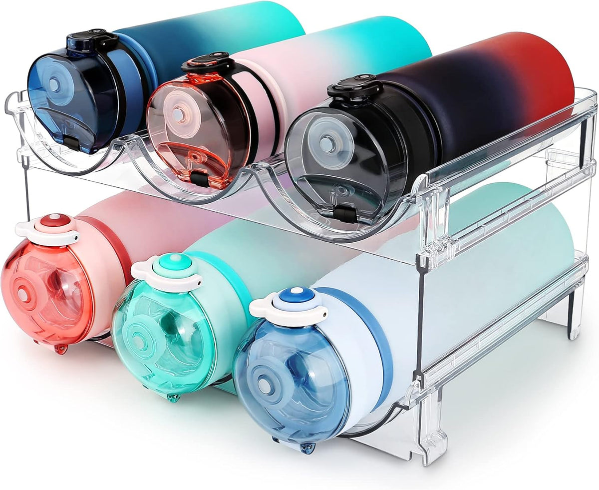 Versatile 2-Pack Water Bottle Organizer - Maximize Your Storage with Stackable Racks for Cabinets and Refrigerators