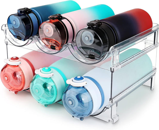 Versatile 2-Pack Water Bottle Organizer - Maximize Your Storage with Stackable Racks for Cabinets and Refrigerators