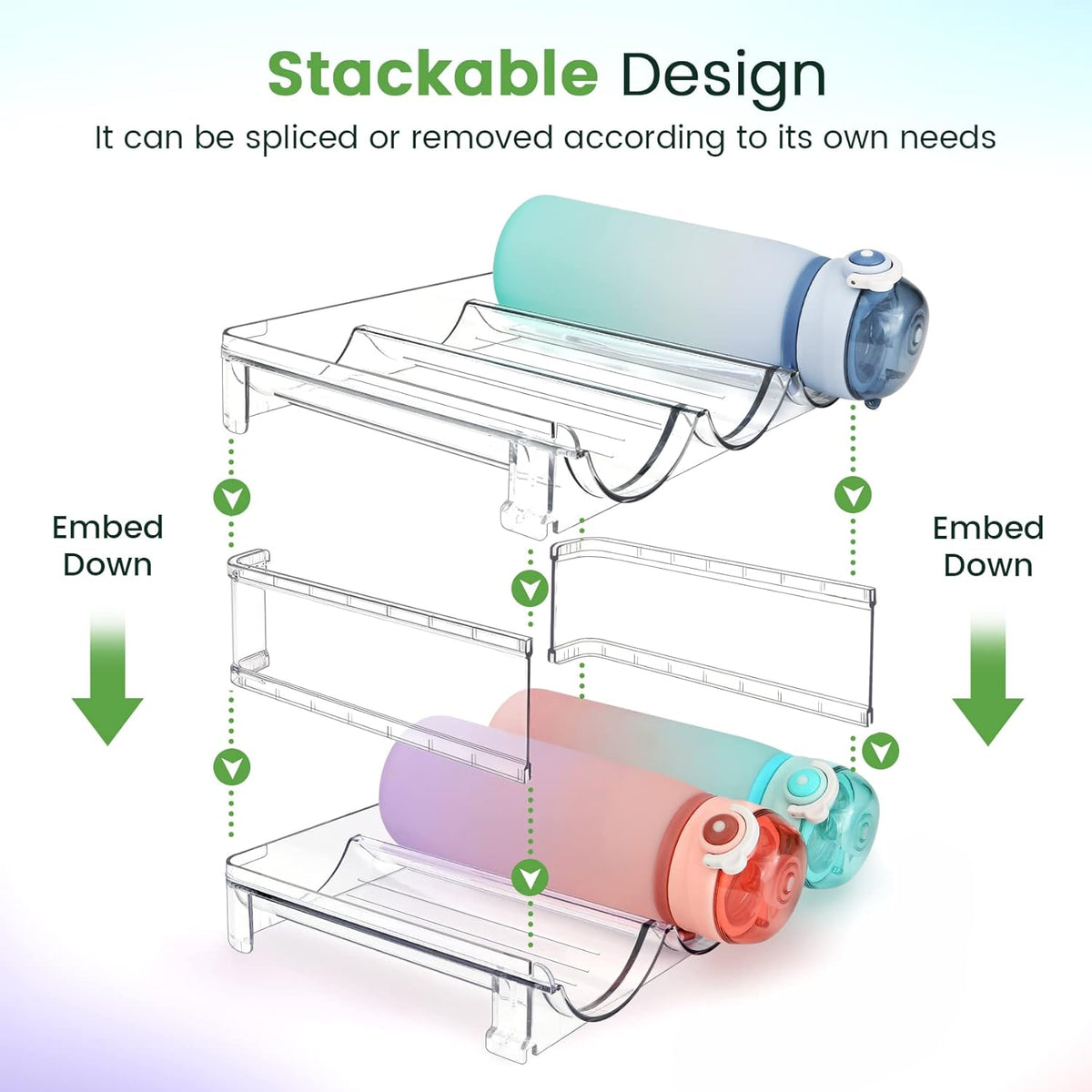 Versatile 2-Pack Water Bottle Organizer - Maximize Your Storage with Stackable Racks for Cabinets and Refrigerators