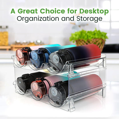 Versatile 2-Pack Water Bottle Organizer - Maximize Your Storage with Stackable Racks for Cabinets and Refrigerators