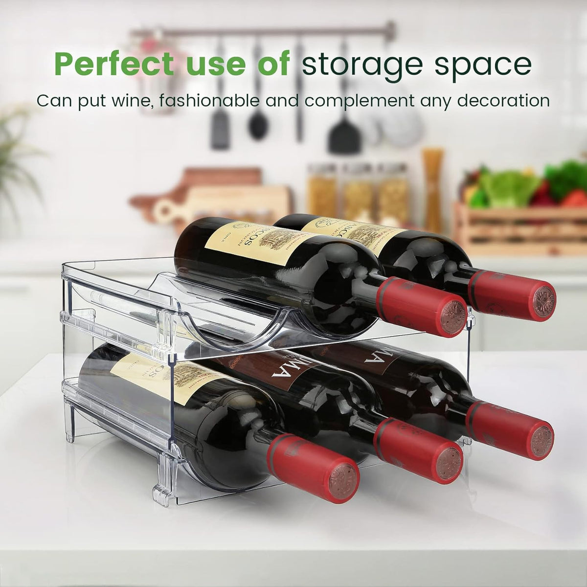 Versatile 2-Pack Water Bottle Organizer - Maximize Your Storage with Stackable Racks for Cabinets and Refrigerators