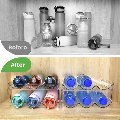 Versatile 2-Pack Water Bottle Organizer - Maximize Your Storage with Stackable Racks for Cabinets and Refrigerators
