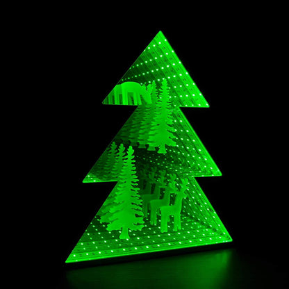 Xmas Tree Wall Mount Infinity Mirror Light with Reindeer Scene, Green