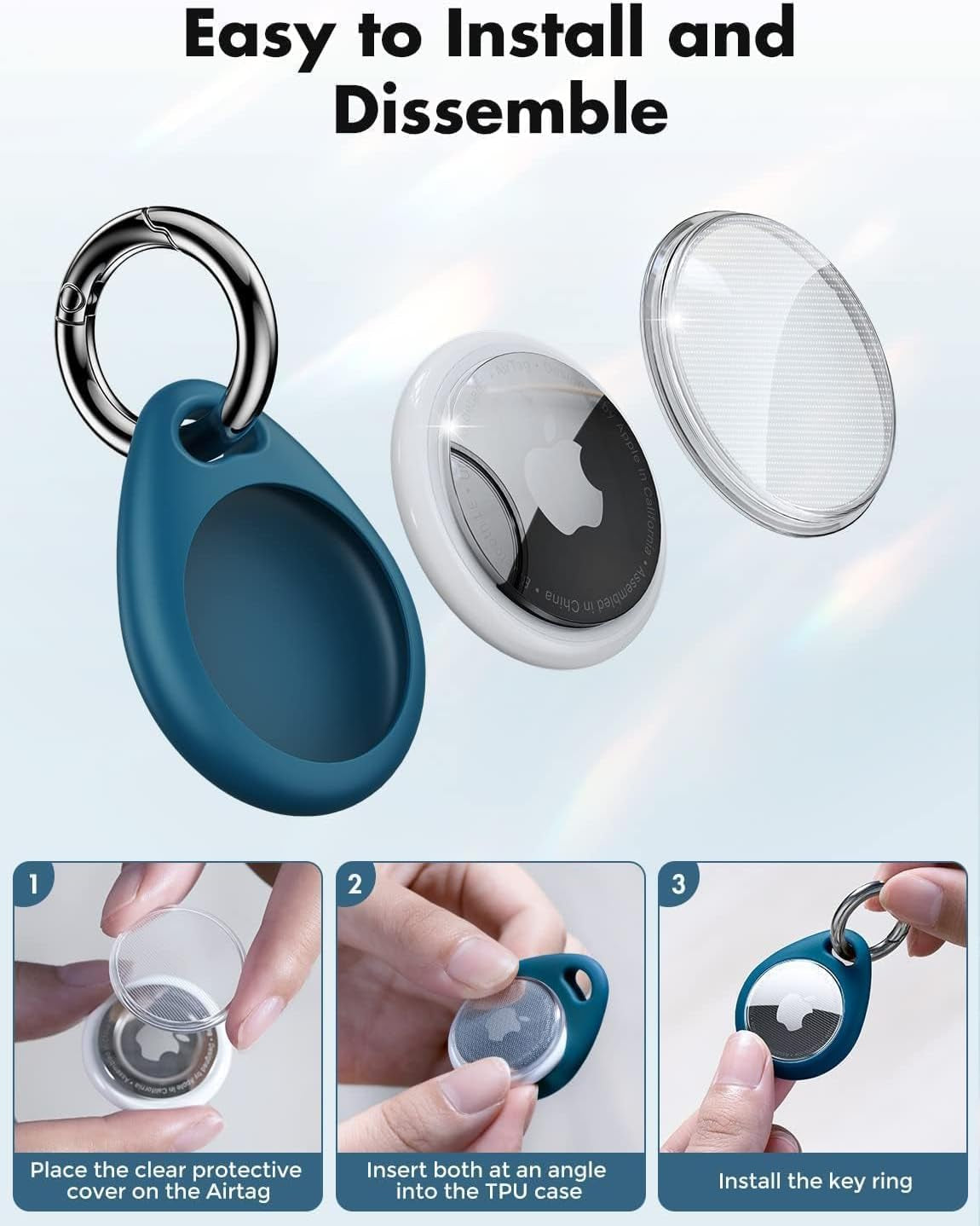 Airtag Holder Keychain, 4 Pack TPU Case for Apple Airtag 1 & 2
